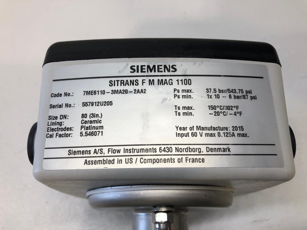 Siemens Sitrans F M MAG 1100 Electromagnetic Flow Sensor 7ME6110-3MA20-2AA2